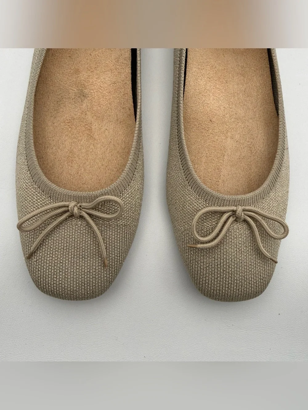 Vionic Klara Knit Ballet Flat Neutral Comfortable Ortho Gold Bow Shimmer 7.5 Y2K